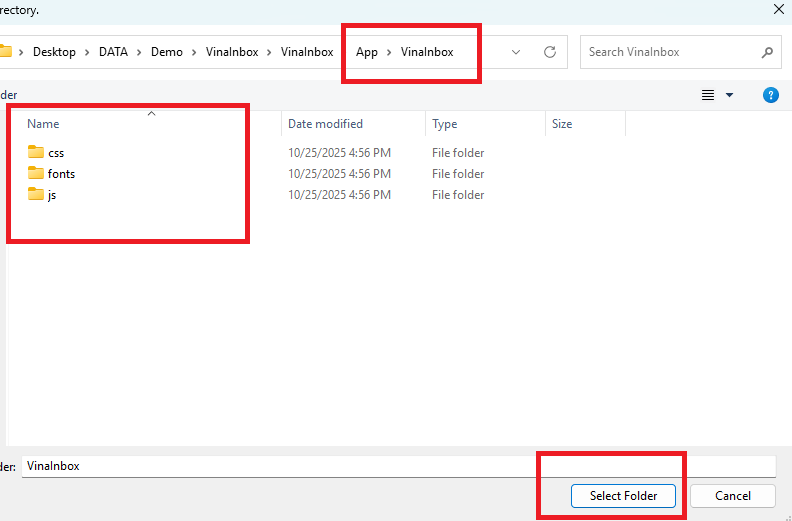 Select folder dialog